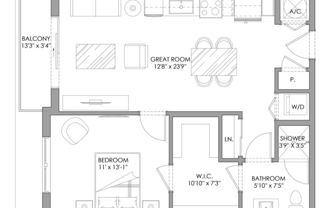 1 bed, 1 bath, 738 sqft, $2,340