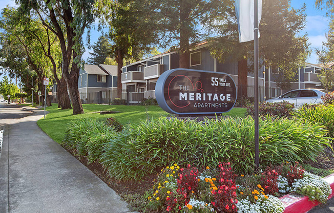 Community Monument Sign and Landscape at Meritage Apartments in Vallejo, CA.