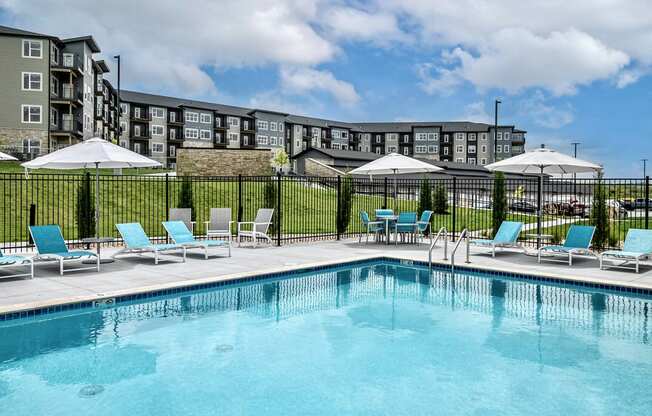 Resort-style swimming pool at The Westline at Flanagan Lake in Omaha, NE