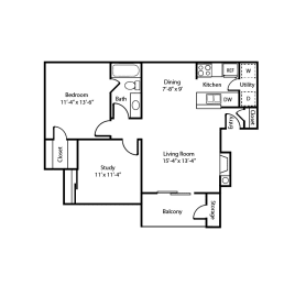 1 bed, 1 bath, 841 sqft, $1,284