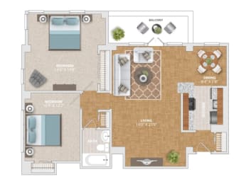 2 beds, 1 bath, 940 sqft, $2,298