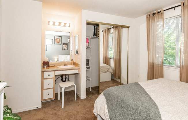 Clackamas Trails model primary bedroom and vanity