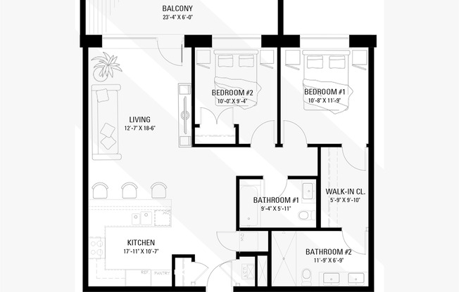 2 beds, 2 baths, 1,071 sqft, $3,435