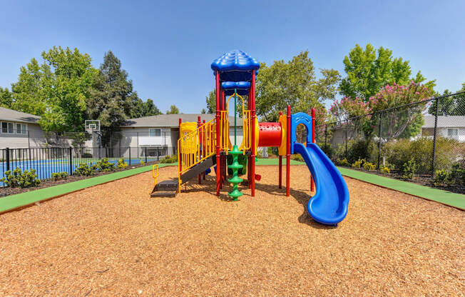 Outdoor Play Structure On-site with bark around it.