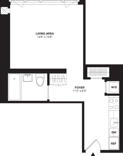 Studio, 1 bath, 490 sqft, $4,574, Unit 43A