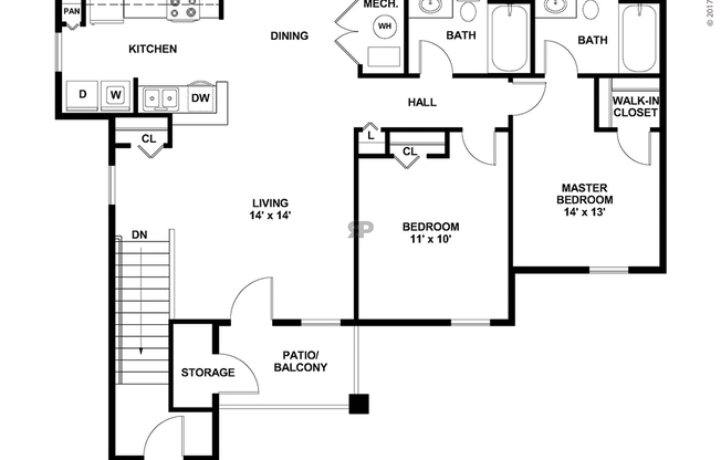 2 beds, 1 bath, 1,079 sqft, $1,012