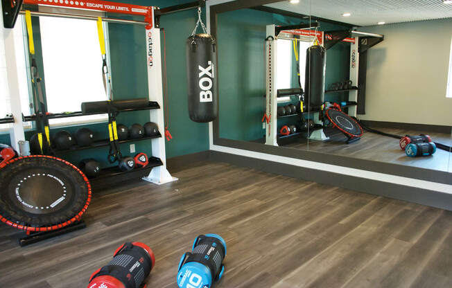 Fully Equipped Gym with Free Weights and Exercise Machines at ABQ Apartments for Rent