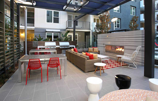 Outdoor Courtyard Lounge Space with Fireplace