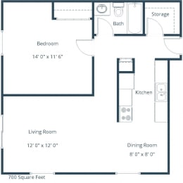 1 bed, 1 bath, 700 sqft, $1,035