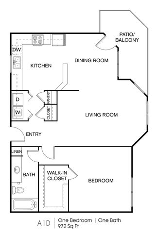 1 bed, 1 bath, 972 sqft, $1,296