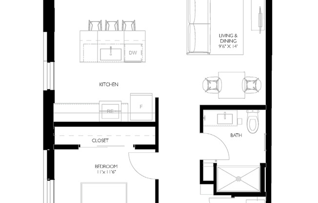 1 bed, 1 bath, 754 sqft, $1,650, Unit 213