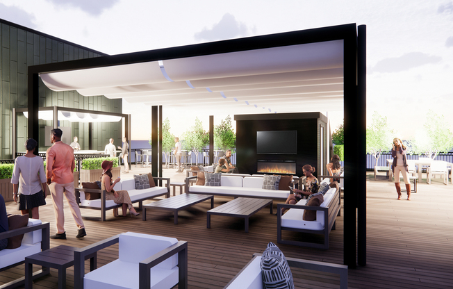Quarter Phase II features a rooftop deck with lake and city views, bar and community dining area.