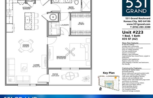 1 bed, 1 bath, 835 sqft, $1,759, Unit 223