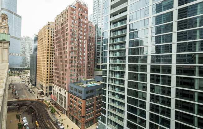a view of the city from a skyscraper