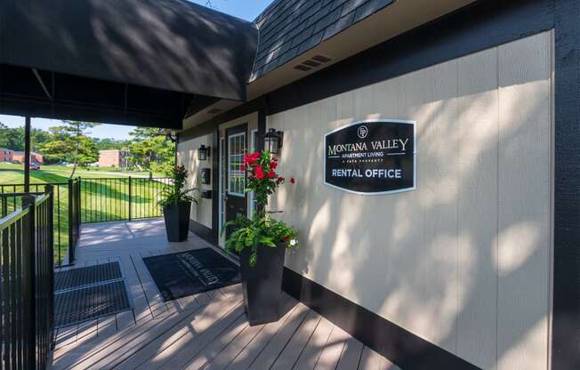 This is a photo of the entrance to the leasing office at Montana Valley Apartments in Cincinnati, OH.