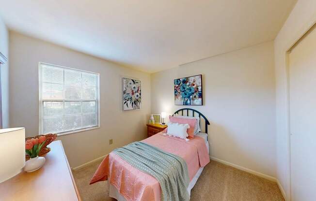 a bedroom with a window and walk-in closet