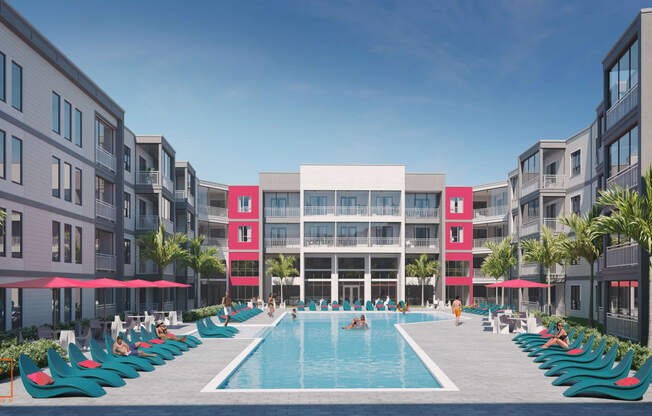 a rendering of an apartment complex with a swimming pool at Pinnacle Apartments, Jacksonville, FL