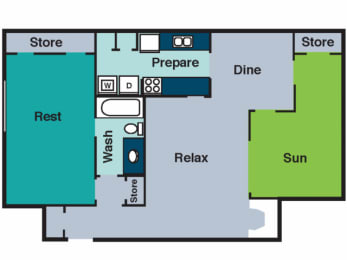  Floor Plan 1 Bed 1 Bath