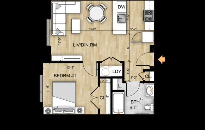 1 bed, 1 bath, 636 sqft, $2,250, Unit 511