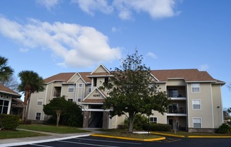 an apartment building with a tree in front of it