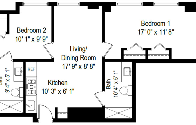 2 beds, 2 baths, 630 sqft, $2,495