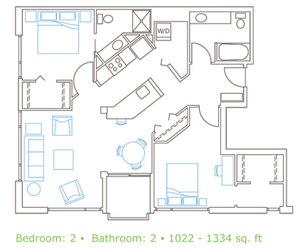 2 beds, 2 baths, 1,022 sqft, $2,979
