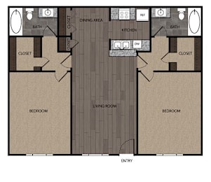 2 beds, 2 baths, 1,008 sqft, $1,250