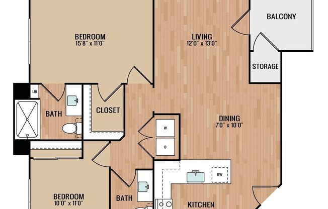 2 beds, 2 baths, 1,089 sqft, $2,209