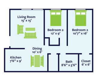 2 beds, 1 bath, 800 sqft, $905