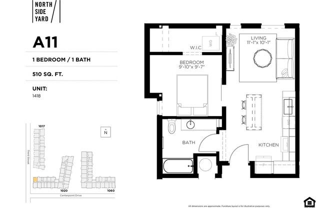 1 bed, 1 bath, 510 sqft, $1,325