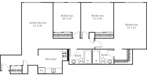 3 beds, 2 baths, 1,109 sqft, $4,415, Unit 3C