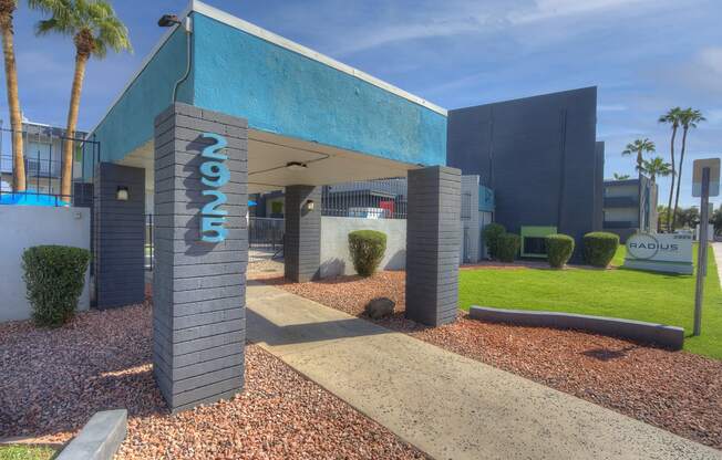 Entrance at Radius Apartments in Phoenix AZ Nov 2020