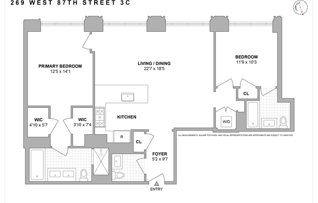 2 beds, 2.5 baths, 1,406 sqft, $10,500, Unit 3C