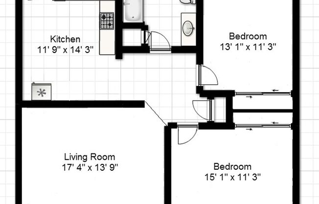 2 beds, 1 bath, 903 sqft, $1,140, Unit M-6