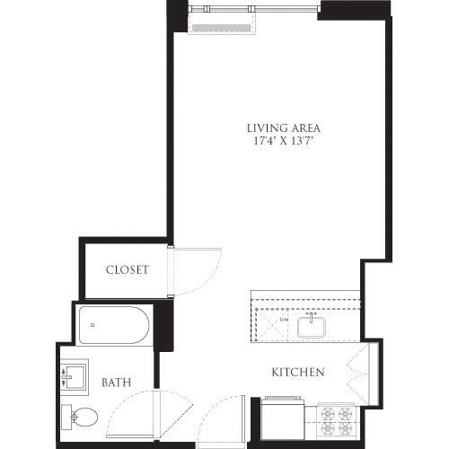Studio, 1 bath, 500 sqft, $4,147, Unit 05L