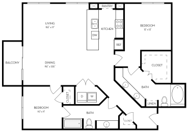 2 beds, 2 baths, 1,290 sqft, $2,144