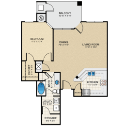 1 bed, 1 bath, 844 sqft, $1,405