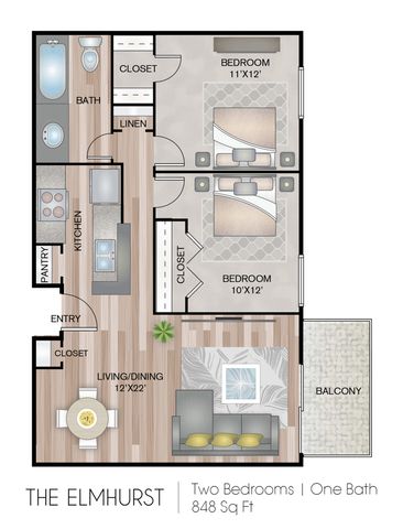 2 beds, 1 bath, 848 sqft, $1,800