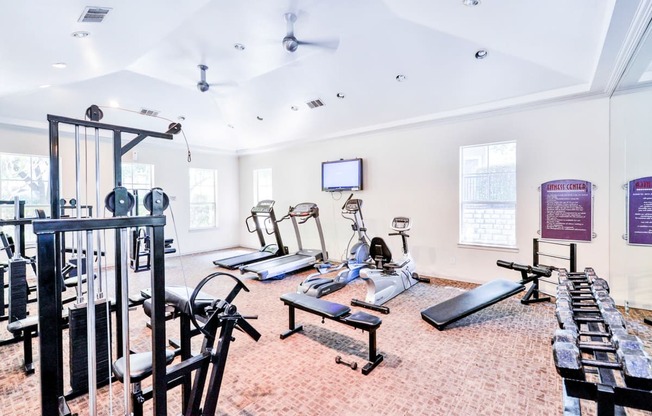 Greyson's Gate Apartments in North Dallas, TX offers its residents a fitness center with high energy equipment.
