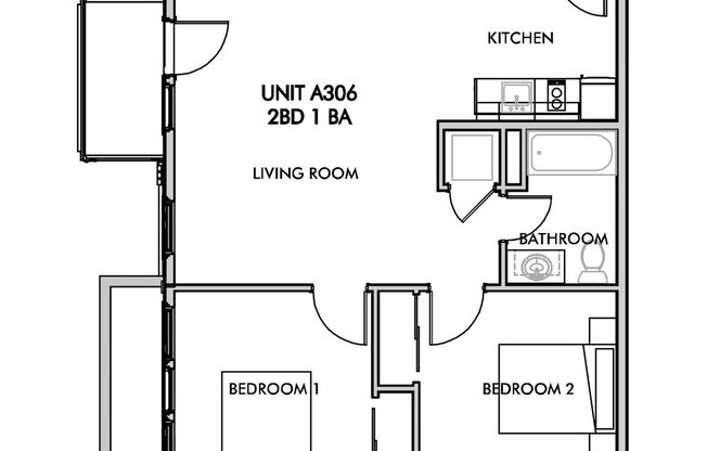 2 beds, 1 bath, 707 sqft, $1,749, Unit 1306