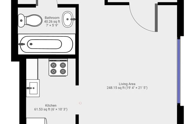 Studio, 1 bath, 472 sqft, $1,395, Unit 106
