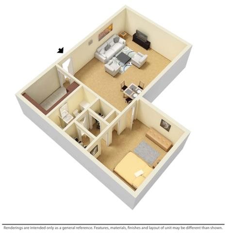 1 bed, 1 bath, 523 sqft, $701