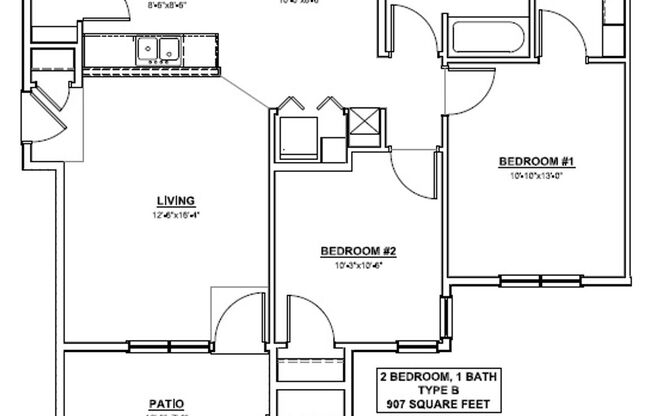 2 beds, 1 bath, 907 sqft, $1,565, Unit 9-206