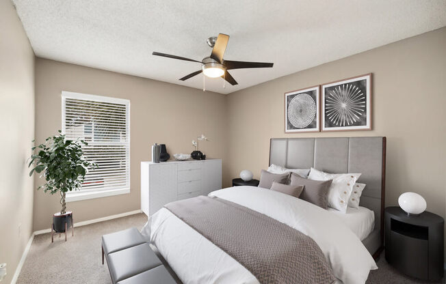 Model bedroom at Vue at Baymeadows Apartments in Jacksonville, Florida