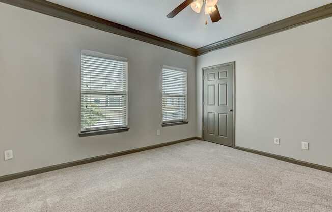 Carpeted Bedroom With Windows