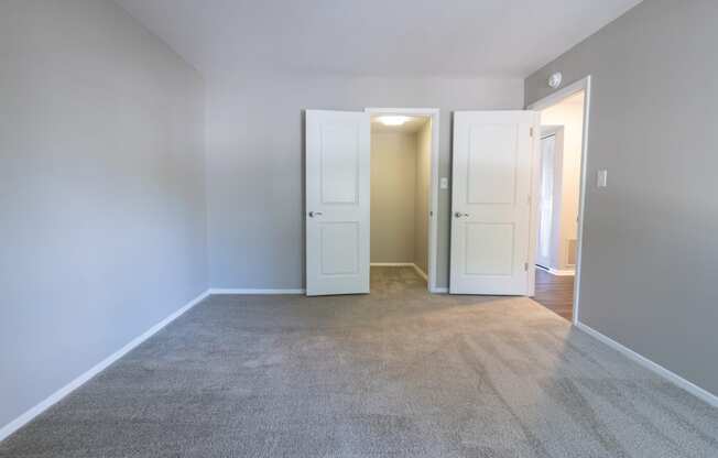 Primary Bedroom with a Walk-in Closet in the Two Bedroom One Bath Apartment at Woodbridge Apartments Bloomington
