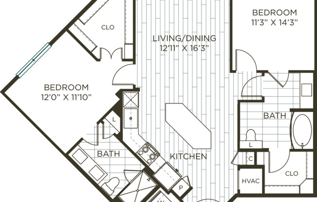 2 beds, 2 baths, 1,167 sqft, $1,945, Unit 3019