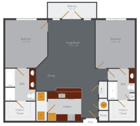 2 beds, 2 baths, 1,136 sqft, $1,827