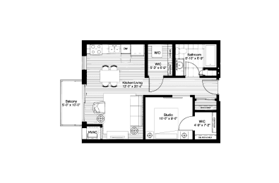 Studio, 1 bath, 605 sqft, $1,420