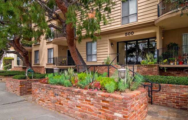 Building entrance at Los Robles Apartments, California